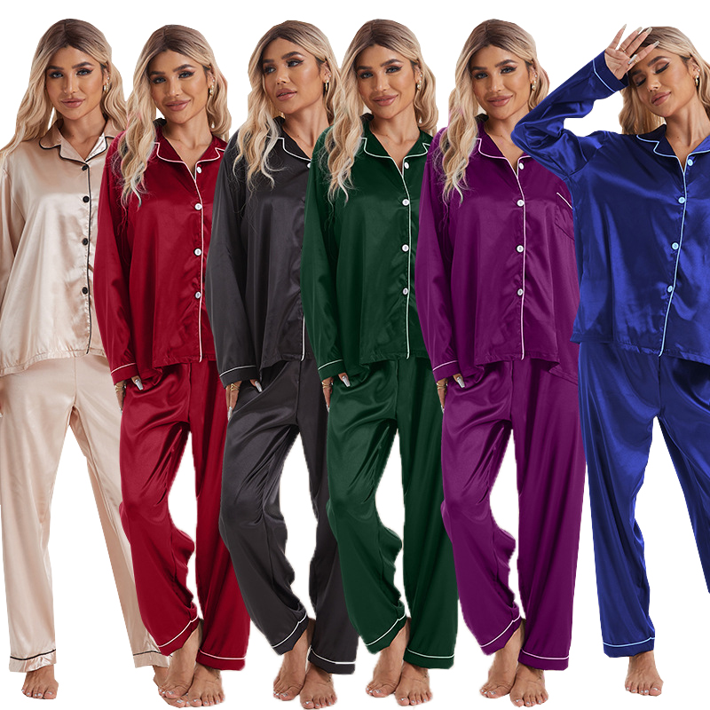 Tilpasselige Satin pyjama sæt til mænd og kvinder