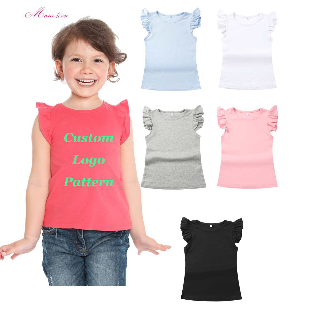Ruffled Manchet T-shirt Blank sommer skjorte korte ærmer T-shirts til piger