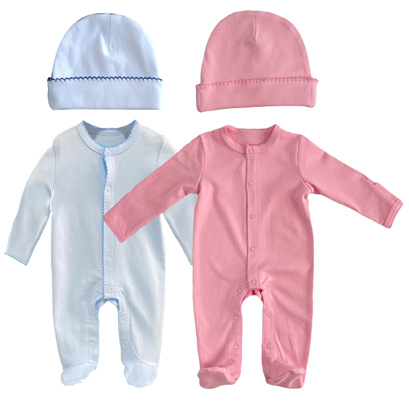 Brugerdefineret økologisk bomuld Picot Trim Footie Swaddle Set