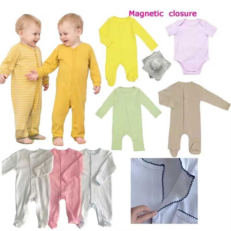 Tilpasset 100% bomuld Baby Magnetisk Snap Onesie