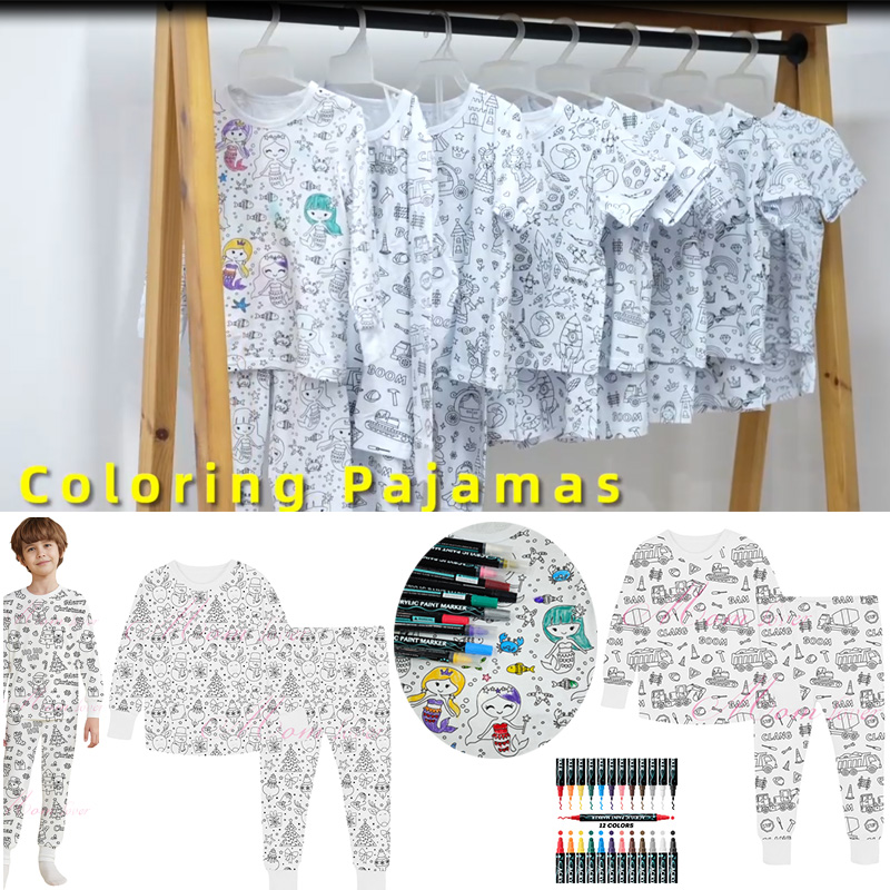 Børn farve pyjama sæt 3-8 år drenge piger pyjamas